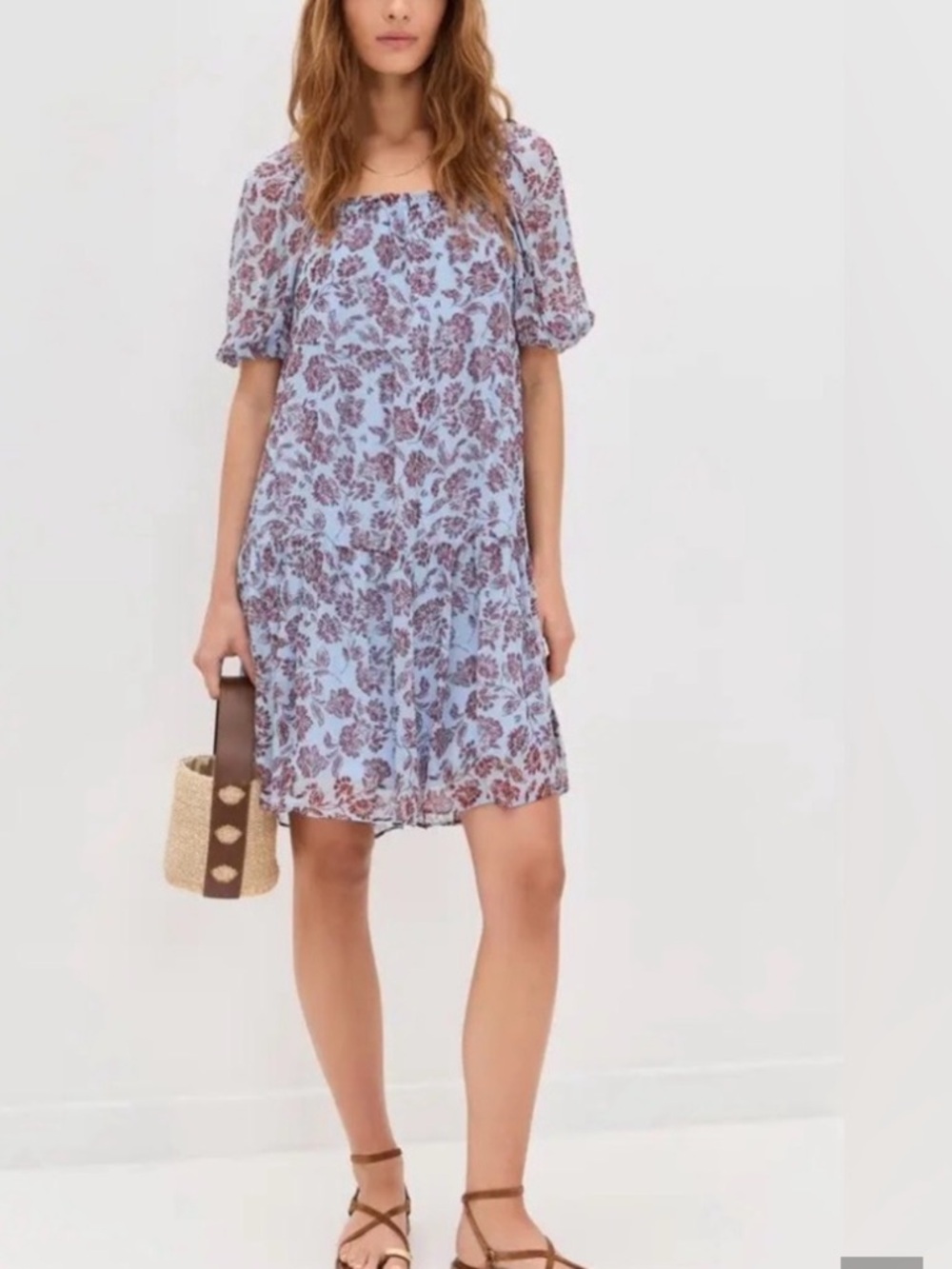 Madewell Light Blue Floral Puff Sleeve Mini Dress
